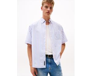 Kurzarmhemd TOMMY JEANS "TJM POPLIN RLX SS SHIRT EXT", Herren, Gr. 3XL, N-Gr, beige (ecru stripes), Web, Obermaterial: 100% Baumwolle, gemustert, gestreift, mehrfarbig, regular fit normal, Rundhals, e