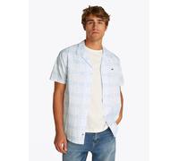 Kurzarmhemd TOMMY JEANS "TJM REG AOP SS SHIRT EXT", Damen, Gr. L, N-Gr, blau (sweet blau), Web, Obermaterial: 100% Baumwolle, bedruckt, regular fit, Hemden Kurzarmhemd, mit sommerlichen Print (7642326