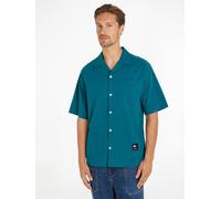 Kurzarmhemd TOMMY JEANS "TJM RLX SEERSUCKER CAMP SHIRT", Herren, Gr. L, N-Gr, grün (timeless teal), Obermaterial: 100% Baumwolle, Hemden Kurzarmhemd (78841604-L)