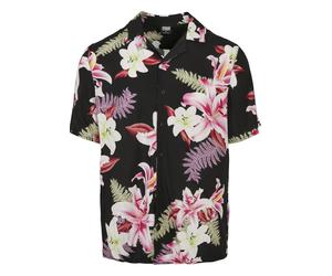 Kurzarmhemd URBAN CLASSICS "Urban Classics Herren Viscose AOP Resort Shirt", Herren, Gr. M, US-Größen, bunt (schwarzjungle), 100% Viskose, normal, Hemden (41039921-M) schwarzjungle