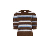Kurzarmpullover B.YOUNG "Damen Halblange Ärmel BYMILOU", Damen, Gr. S, braun (potting soil meliert stripe), Obermaterial: 90% Polyester PES. 5% Elasthan EL. 5% Wolle mw., Pullover (45149612-S) potting