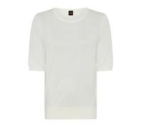 Kurzarmpullover BOSS ORANGE "Fiaffu Premium Damenmode", Damen, Gr. L, open weiß 118, Feinstrick, Obermaterial: 60% Viskose, 35% Polyacryl, 5% Kaschmir, unifarben, regular fit normal, Rundhals, Rippstr
