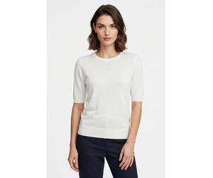 Kurzarmpullover BOSS ORANGE "Fiaffu Premium Damenmode", Damen, Gr. XL, weiß (open weiß 118), Feinstrick, Obermaterial: 60% Viskose, 35% Polyacryl, 5% Kaschmir, unifarben, regular fit normal, Rundhals,
