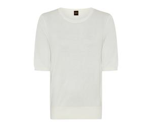 Kurzarmpullover BOSS ORANGE "Fiaffu Premium Damenmode", Damen, Gr. XS, open weiß 118, Feinstrick, Obermaterial: 60% Viskose, 35% Polyacryl, 5% Kaschmir, unifarben, regular fit normal, Rundhals, Rippst