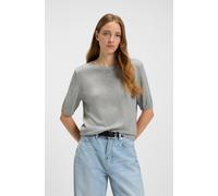 Kurzarmpullover BOSS ORANGE "Fiaffusa Premium Damenmode", Damen, Gr. L, silber (silber 041), Feinstrick, Obermaterial: 60% Viskose, 35% Polyacryl, 5% Kaschmir, unifarben, Rundhals, Rippbündchen, Pullo
