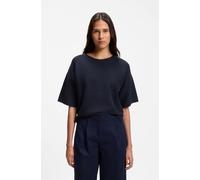 Kurzarmpullover BOSS ORANGE "Fouetta Premium Damenmode", Damen, Gr. XL, schwarz (dunkelblau 408), Strick, Obermaterial: 70% Baumwolle, 30% Schurwolle, unifarben, relaxed fit hüftbedeckend, Rundhals, R