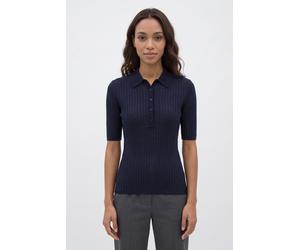 Kurzarmpullover BOSS ORANGE "Fugano Premium Damenmode", Damen, Gr. XS, blau (dunkelblau 408), Strick, Obermaterial: 56% Schurwolle, 44% Polyamid, unifarben, slim fit hüftbedeckend, Rundhals, gerader A