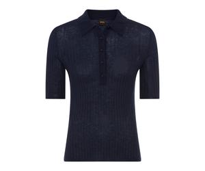 Kurzarmpullover BOSS ORANGE "Fugano Premium Damenmode", Damen, Gr. XS, dunkelblau 408, Strick, Obermaterial: 56% Schurwolle, 44% Polyamid, unifarben, slim fit hüftbedeckend, Rundhals, gerader Abschlus