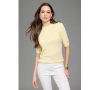 Kurzarmpullover BRUNO BANANI, Damen, Gr. 36/38, gelb (hellgelb, meliert), Feinstrick, Obermaterial: 70% Viskose, 30% Polyamid, unifarben, figurbetont hüftlang, hoch geschlossener Ausschnitt, Rippbündc