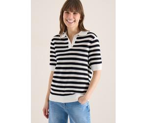 Kurzarmpullover CECIL, Damen, Gr. L (42), universal blau, Strick, Obermaterial: 100% Baumwolle, gestreift, regular fit normal, V-Ausschnitt, Rippbündchen, Pullover, in Mesh-Qualität (90093521-L) unive