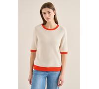 Kurzarmpullover CECIL, Damen, Gr. M (40), cherry tomato orange, Web, 65% Baumwolle, 35% Nylon, unifarben mit Farbeinsatz, comfort fit normal, Rundhals, Rippbündchen, Pullover, Rundhalsausschnitt (8107