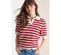 Kurzarmpullover CECIL, Damen, Gr. M (40), glazed apple rot, Strick, Obermaterial: 100% Baumwolle, gestreift, regular fit normal, V-Ausschnitt, Rippbündchen, Pullover, in Mesh-Qualität (57294214-M) gla