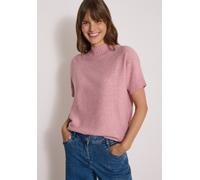 Kurzarmpullover CECIL, Damen, Gr. M (40), rosa (velvet rose melange), Web, 37% Baumwolle, 34% Polyacryl, 26% Polyester, 3% Elasthan, meliert, comfort fit normal, hoch geschlossener Ausschnitt, Bündche