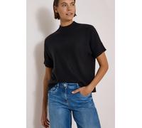 Kurzarmpullover CECIL, Damen, Gr. S (38), schwarz, Web, 37% Baumwolle, 34% Polyacryl, 26% Polyester, 3% Elasthan, meliert, comfort fit normal, hoch geschlossener Ausschnitt, Bündchen, Pullover, mit Ri