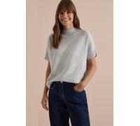 Kurzarmpullover CECIL, Damen, Gr. XL (44), grau (light grau melange), Web, 37% Baumwolle, 34% Polyacryl, 26% Polyester, 3% Elasthan, meliert, comfort fit normal, hoch geschlossener Ausschnitt, Bündche