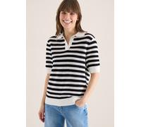 Kurzarmpullover CECIL, Damen, Gr. XL (44), universal blau, Strick, Obermaterial: 100% Baumwolle, gestreift, regular fit normal, V-Ausschnitt, Rippbündchen, Pullover, in Mesh-Qualität (90093521-XL) uni