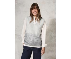 Kurzarmpullover CECIL, Damen, Gr. XL (44), weiß (soft silber melange), Web, 35% Baumwolle, 32% Polyacryl, 29% Polyester, 4% Elasthan, bedruckt, normal normal, V-Ausschnitt, Bündchen, Pullover, mit V-A