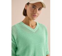 Kurzarmpullover CECIL, Damen, Gr. XXL (46), juicy lime, Web, 100% Baumwolle, Strukturmuster, comfort fit normal, V-Ausschnitt, Rippbündchen, Pullover, mit V-Ausschnitt (50057149-XXL) juicy lime