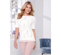 Kurzarmpullover CLASSIC BASICS "Ajour-Pullover", Damen, Gr. 38, beige (ecru), 100% Polyacryl, unifarben, Pullover (87049703-38) ecru
