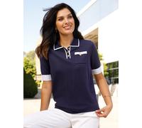 Kurzarmpullover CLASSIC BASICS "Polopullover", Damen, Gr. 50, blau (marine, weiß), 100% Polyacryl, gemustert, mehrfarbig, Pullover (18846549-50) marine, weiß
