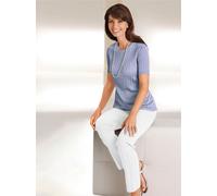 Kurzarmpullover CLASSIC "Pullover", Damen, Gr. 42, blau (bleu), 65% Viskose, 35% Baumwolle, unifarben, figurumspielend, Pullover (46952615-42) bleu