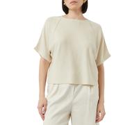 Kurzarmpullover COMMA, Damen, Gr. XS (34), beige (ecru), Strick, Obermaterial: 85% Viskose, 15% Polyester, unifarben, weit hüftbedeckend, Rundhals, Pullover Kurzarmpullover, mit Lochmuster-Details und