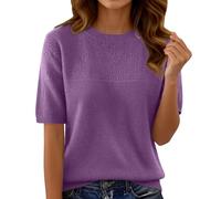 Kurzarmpullover Damen Frühling Sommer Strickpullover Einfarbige Kurzarm Strick Pullover Rundhals Leichte Strickshirt Sweatshirt Casual Bequem Strickpulli Sommerpullover Dünne Pullover Top