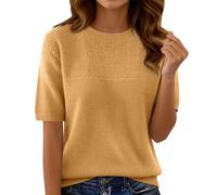 Kurzarmpullover Damen Frühling Sommer Strickpullover Einfarbige Kurzarm Strick Pullover Rundhals Leichte Strickshirt Sweatshirt Casual Bequem Strickpulli Sommerpullover Dünne Pullover Top