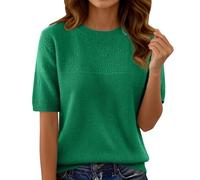 Kurzarmpullover Damen Frühling Sommer Strickpullover Einfarbige Kurzarm Strick Pullover Rundhals Leichte Strickshirt Sweatshirt Casual Bequem Strickpulli Sommerpullover Dünne Pullover Top