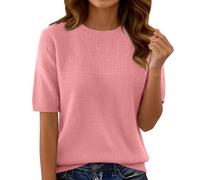 Kurzarmpullover Damen Frühling Sommer Strickpullover Einfarbige Kurzarm Strick Pullover Rundhals Leichte Strickshirt Sweatshirt Casual Bequem Strickpulli Sommerpullover Dünne Pullover Top