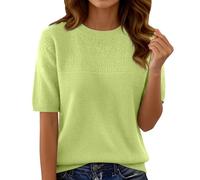 Kurzarmpullover Damen Frühling Sommer Strickpullover Einfarbige Kurzarm Strick Pullover Rundhals Leichte Strickshirt Sweatshirt Casual Bequem Strickpulli Sommerpullover Dünne Pullover Top