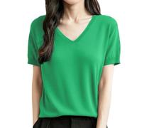 Kurzarmpullover Damen Rundhalsausschnitt Halbarm Pullover Frühling Elegant Sommerpullover Kurzarm Pulli Mode Leicht Strickpullover Strickshirt, Green, M