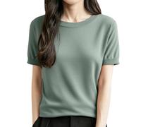 Kurzarmpullover Damen V-Ausschnitt Elegant Sommerpullover Mode Pullover Frühling Kurzarm Leicht Pulli Halbarm Strickpullover Strickshirt, Light Green, XL