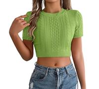 Kurzarmpullover Damen V-Ausschnitt Kurzarm Pullover Frühling Elegant Pulli Leicht Mode Strickshirt Halbarm Strickpullover Sommerpullover, Green, S