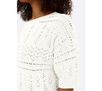 Ajourpullover SHEEGO "Kurzarm-Pullover", Damen, Gr. 56/58, ecru, 100% Baumwolle, gemustert, unifarben, Pullover (87079513-56) ecru