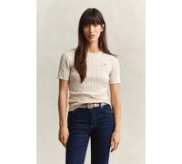 Kurzarmpullover GANT "STRETCH COTTON CABLE", Damen, Gr. XL, beige (faded beige), Web, Obermaterial: 88% Baumwolle, 10% Polyamid, 2% Elasthan, unifarben, slim fit taillenbedeckt, Rundhals, eingesetzt g