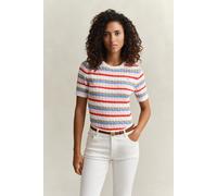 Kurzarmpullover GANT "STRETCH COTTON CABLE STRIPE SS", Damen, Gr. M, multicolor, Strick, Obermaterial: 88% Baumwolle, 10% Polyamid, 2% Elasthan, slim fit normal, Rundhals, Pullover, Gestreifter Zopfst