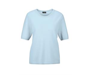 Kurzarmpullover GOLDNER "Kurzgröße Kaschmir-Halbarmpullover mit Rundhals", Damen, Gr. 24, blau (hellblau), Obermaterial: 100% Kaschmir WS., Rippe, Pullover, Aufwendig in Form gestrickt (30111926-24) h