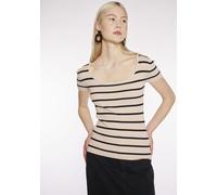 Kurzarmpullover HAILY’S "SS V SK Ky44ra", Damen, Gr. L (40), beige (beige, schwarz stripe), Strick, Obermaterial: 65% Viskose, 35% Polyamid, gestreift, Rundhals, Pullover (53780855-L) beige, schwarz s