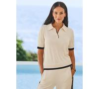 Kurzarmpullover HEINE "Pullover", Damen, Gr. 42, beige (champagner, schwarz), 55% Baumwolle, 45% Viskose, unifarben, Pullover (91818711-42) champagner, schwarz