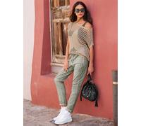 Kurzarmpullover HEINE "Pullover", Damen, Gr. 42, beige (sand), 70% Polyacryl, 20% Polyamid, 10% metallisierte Fasern, unifarben, Pullover (79281230-42) sand