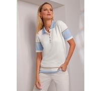 Kurzarmpullover HEINE "Pullover", Damen, Gr. 42, ecru, 55% Baumwolle, 45% Viskose, gemustert, mehrfarbig, Pullover (50248567-42) ecru