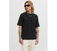 Kurzarmpullover JACK & JONES "JJEBRADLEY KNIT TEE SS LN", Damen, Gr. M, schwarz, Strick, Obermaterial: 100% Baumwolle, unifarben, normal, Rundhals, Pullover, Baumwolle, mit vertikaler Rippstruktur (95