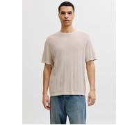 Kurzarmpullover JACK & JONES "JJEBRADLEY KNIT TEE SS LN", Damen, Gr. XL, moonbeam, Strick, Obermaterial: 100% Baumwolle, unifarben, normal, Rundhals, Pullover, Baumwolle, mit vertikaler Rippstruktur (
