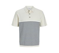 Kurzarmpullover JACK & JONES "JJEEMIL KNIT RELAXED POLO SS SN", Herren, Gr. L, cloud dancer stripes:with navy blazer, Strick, Obermaterial: 60% Baumwolle, 20% Nylon, 20% Viskose, gestreift, regular fi