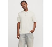 Kurzarmpullover JACK & JONES "JJEEMIL KNIT RELAXED POLO SS SN", Herren, Gr. S, weiß (cloud dancer), Strick, Obermaterial: 60% Baumwolle, 20% Nylon, 20% Viskose, unifarben, regular fit taillenbedeckt,