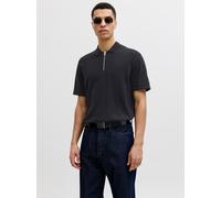 Kurzarmpullover JACK & JONES "JJEEMIL KNIT ZIP POLO SS SN", Herren, Gr. S, schwarz, Strick, Obermaterial: 60% Baumwolle, 20% Nylon, 20% Viskose, unifarben, normal, Rundhals, Pullover, mit kurzem Reißv