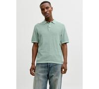 Kurzarmpullover JACK & JONES "JJEGEORGE KNIT POLO SS SN", Herren, Gr. L, granite grün detail:with cloud dancer, Strick, Obermaterial: 85% Baumwolle, 15% Polyester, unifarben, relaxed fit taillenbedeck