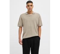 Kurzarmpullover JACK & JONES "JJELEO KNIT POLO SS LN", Herren, Gr. S, beige (crockery), Strick, Obermaterial: 100% Baumwolle, unifarben, loose fit taillenbedeckt, ohne Ausschnitt, Pullover, mit Polo K