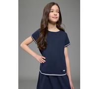Kurzarmpullover KANGAROOS "Kangaroos Strick T-Shirt für Mädchen", Mädchen, Gr. 128/134, blau (marine), Feinstrick, Obermaterial: 100% Baumwolle, unifarben mit Farbeinsatz, hüftlang, Rundhals, Pullover